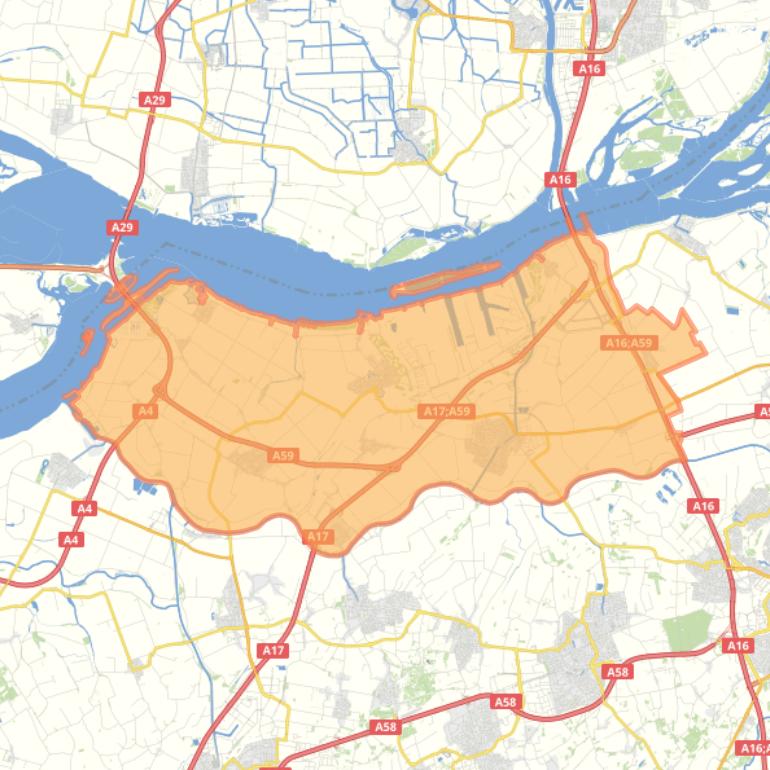 Kaart van de gemeente Moerdijk.