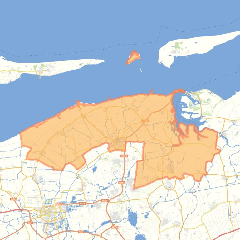 Kaart van de gemeente Noardeast-Fryslân.