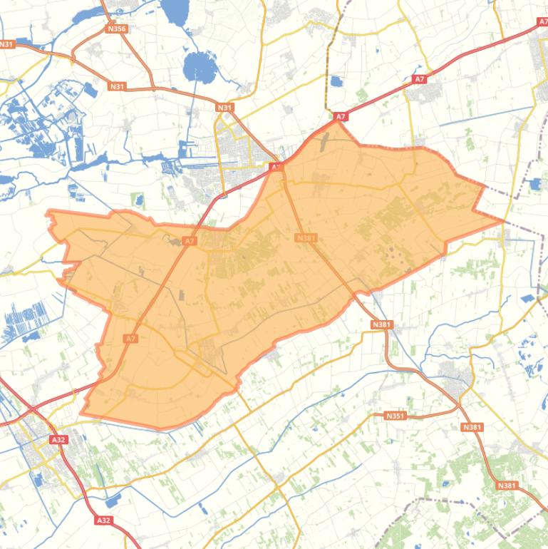 Kaart van de gemeente Opsterland.