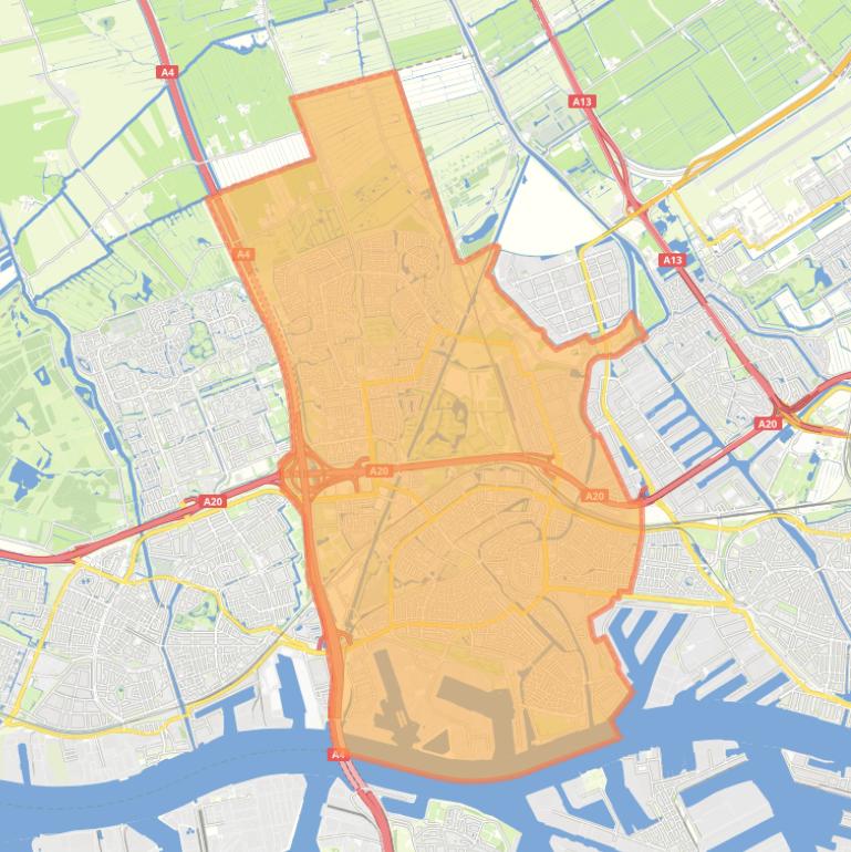 Kaart van de gemeente Schiedam.