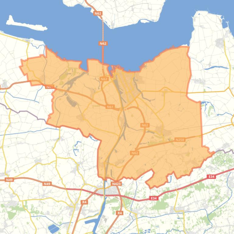 Kaart van de gemeente Terneuzen.