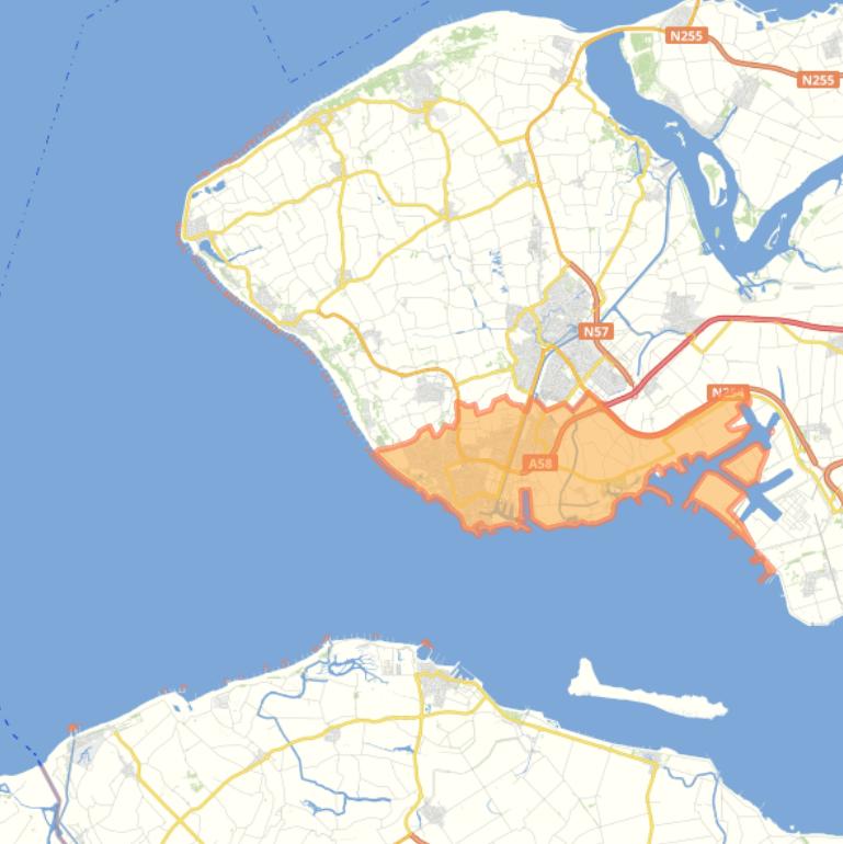 Kaart van de gemeente Vlissingen.