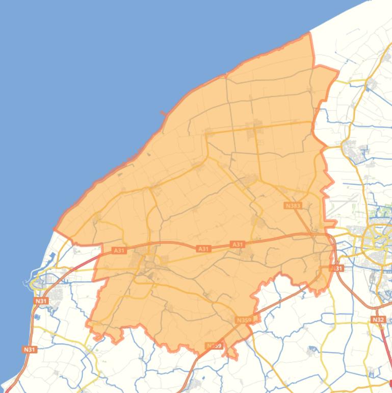 Kaart van de gemeente Waadhoeke.