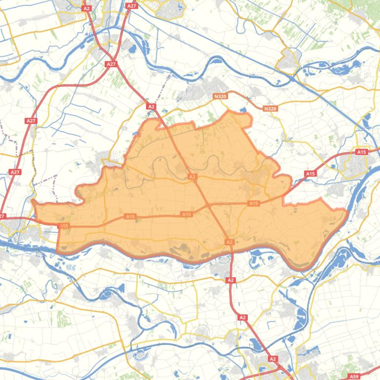 Kaart van de gemeente West Betuwe.