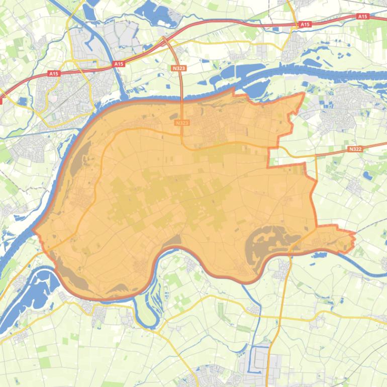 Kaart van de gemeente West Maas en Waal.