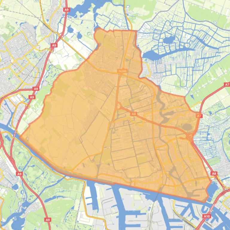 Kaart van de gemeente Zaanstad.