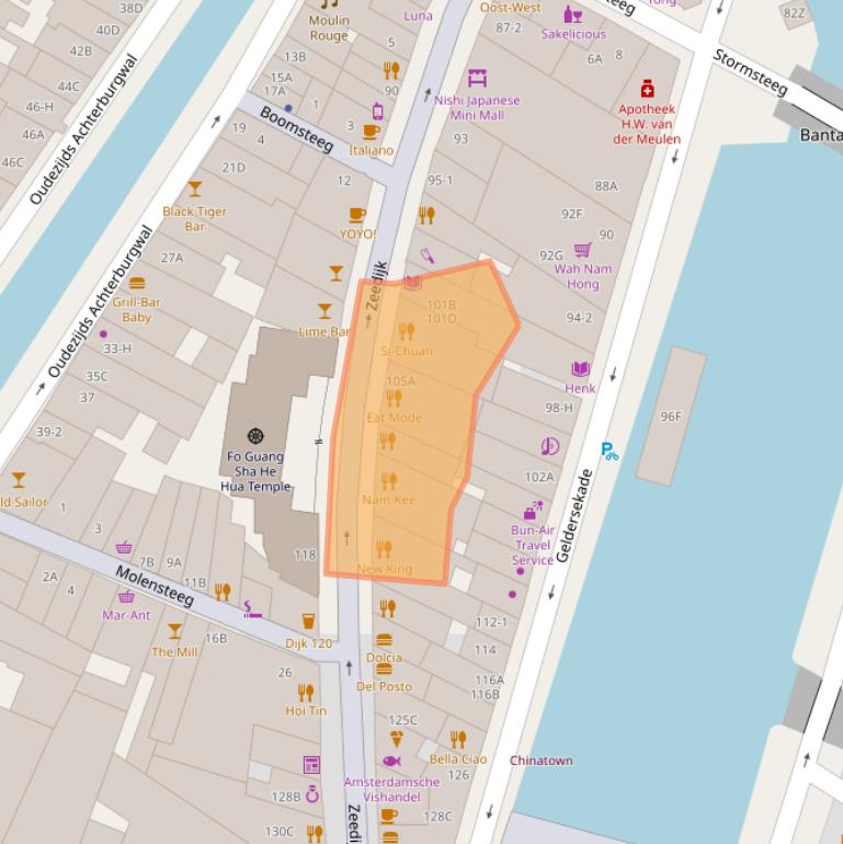 Kaart van postcodegebied 1012AV.