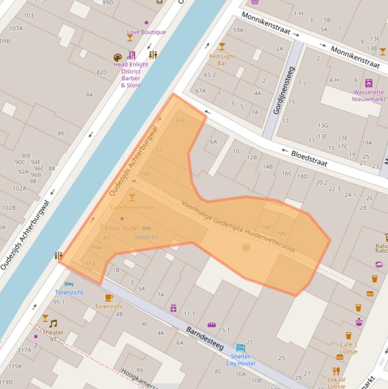 Kaart van postcodegebied 1012DC.