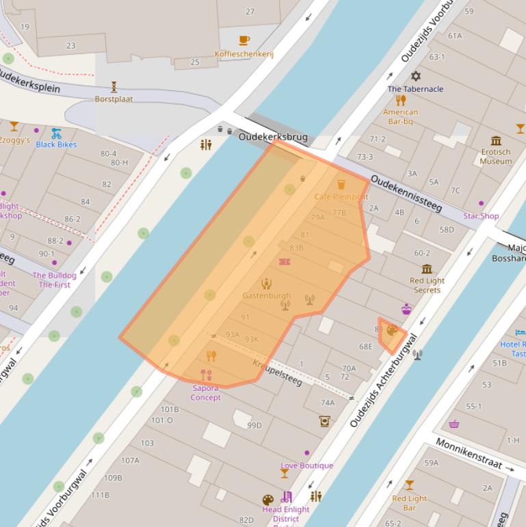 Kaart van postcodegebied 1012EL.