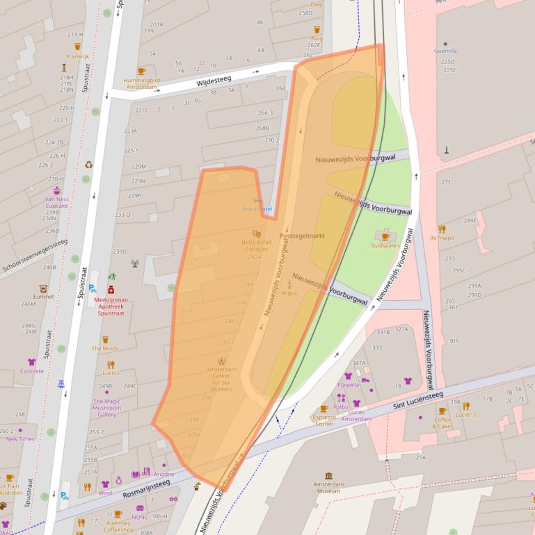 Kaart van postcodegebied 1012RT.