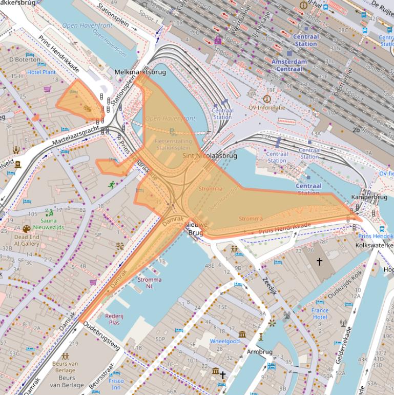 Kaart van postcodegebied 1012TM.