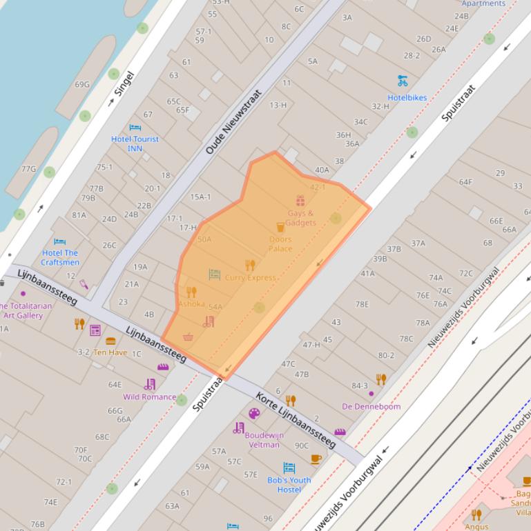 Kaart van postcodegebied 1012TV.