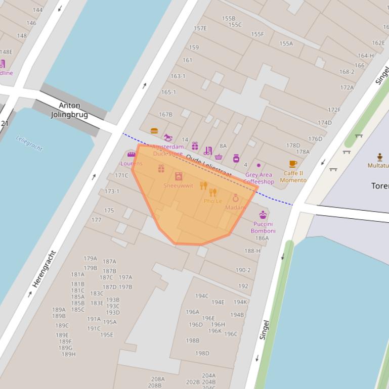 Kaart van postcodegebied 1016BD.