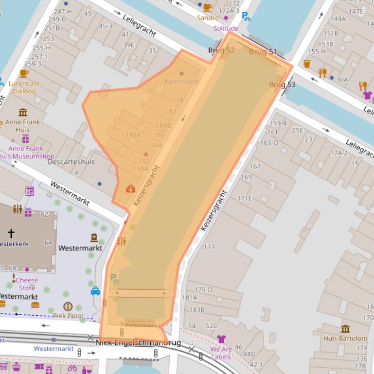 Kaart van postcodegebied 1016DW.