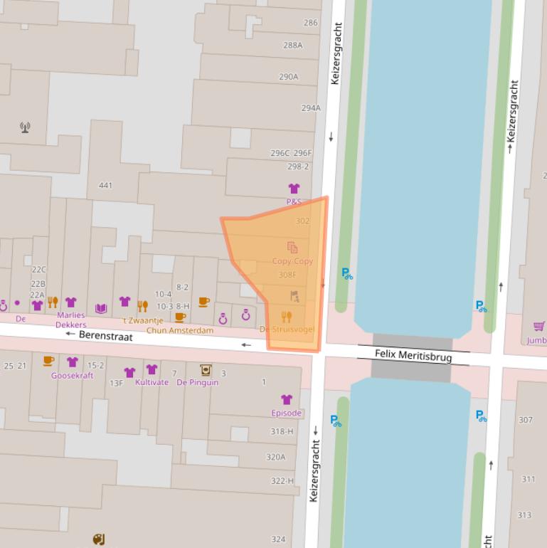 Kaart van postcodegebied 1016EX.