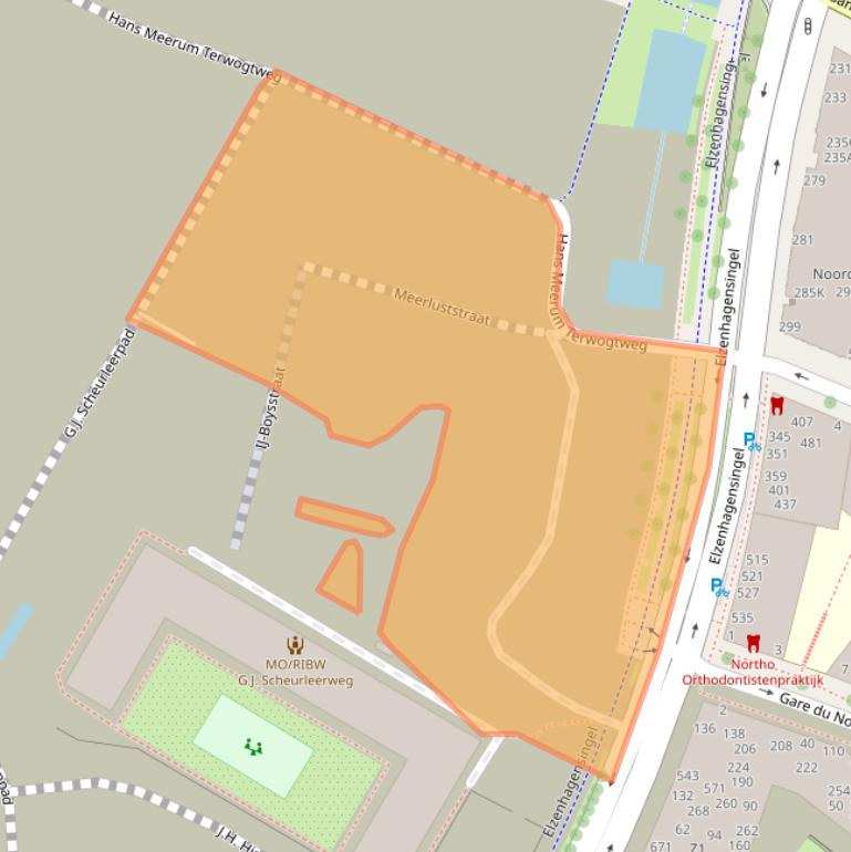 Kaart van postcodegebied 1022LM.