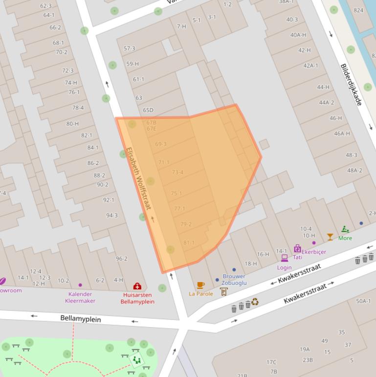 Kaart van postcodegebied 1053TT.