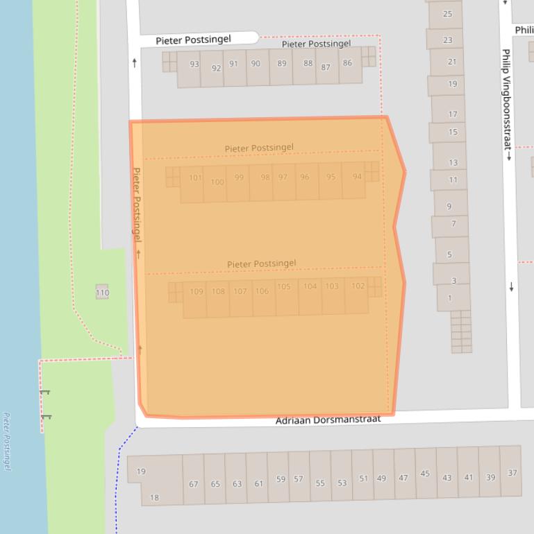 Kaart van postcodegebied 1067AS.