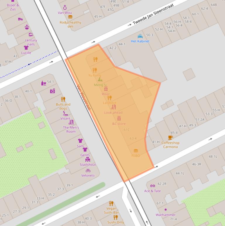 Kaart van postcodegebied 1074AC.