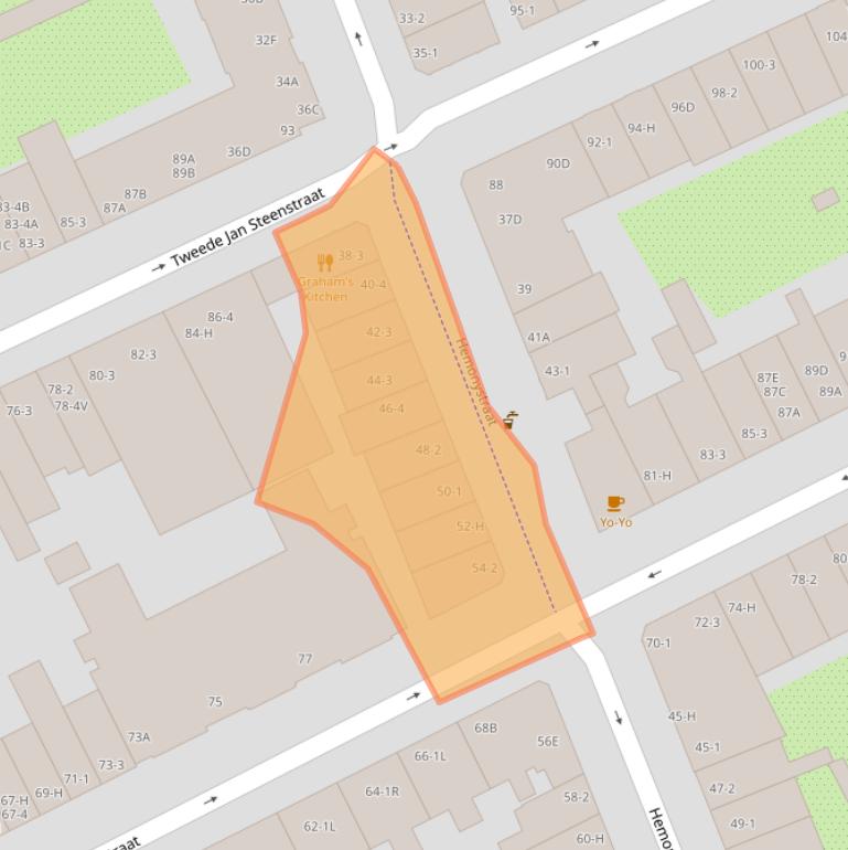 Kaart van postcodegebied 1074BS.