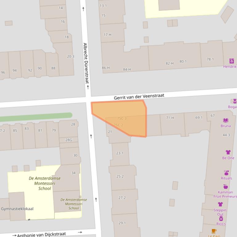 Kaart van postcodegebied 1077DS.