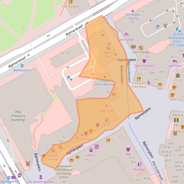 Kaart van postcodegebied 1102DA.