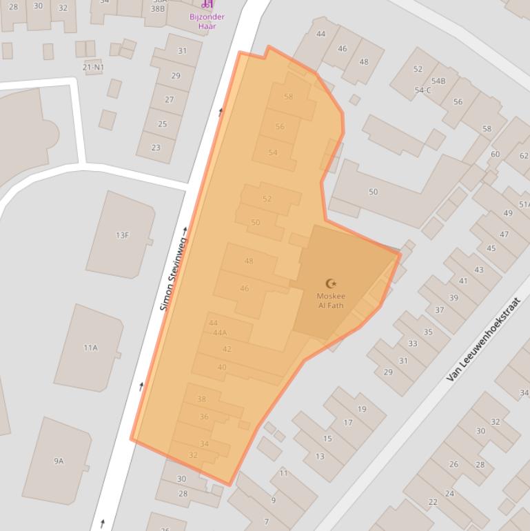 Kaart van postcodegebied 1221AE.