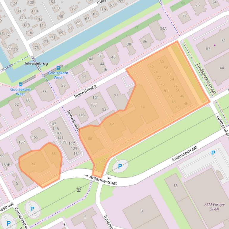 Kaart van postcodegebied 1322AS.