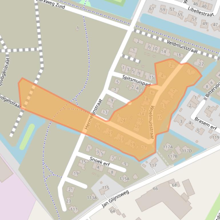 Kaart van postcodegebied 1706KB.