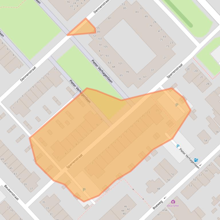 Kaart van postcodegebied 1943KE.