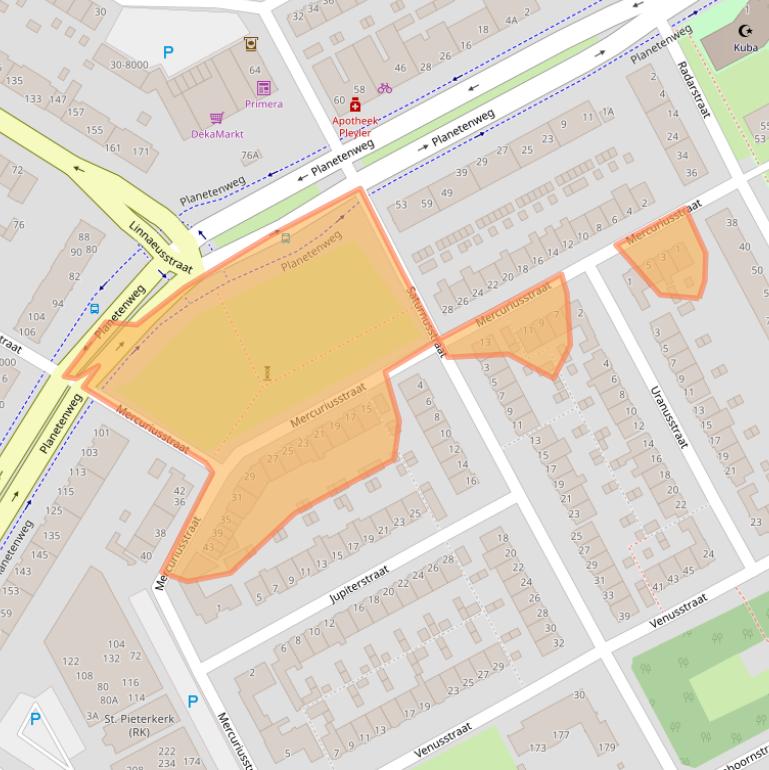 Kaart van postcodegebied 1973XA.