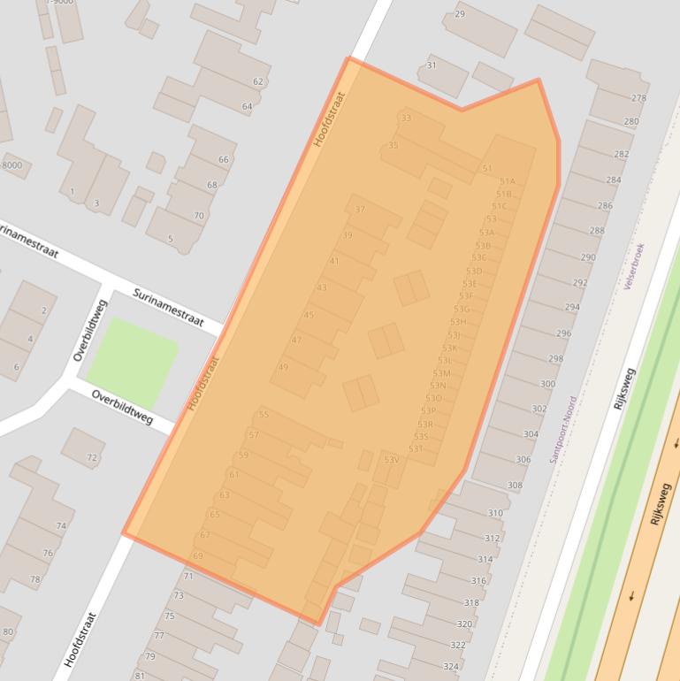 Kaart van postcodegebied 2071EB.