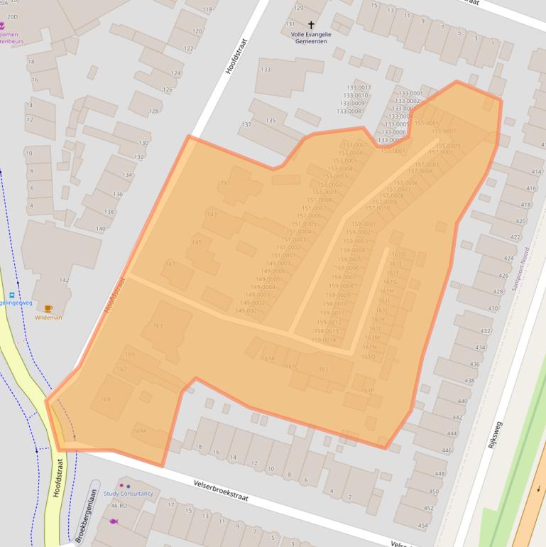 Kaart van postcodegebied 2071EE.