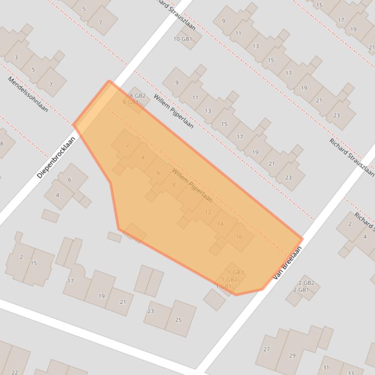 Kaart van postcodegebied 2102XP.