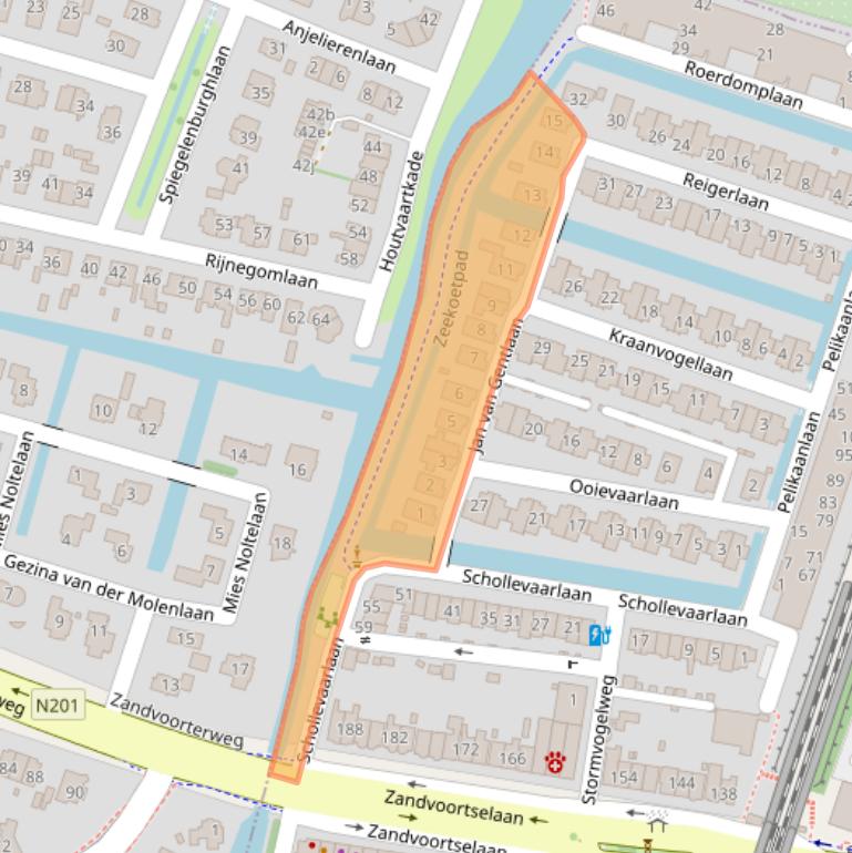 Kaart van postcodegebied 2106DH.