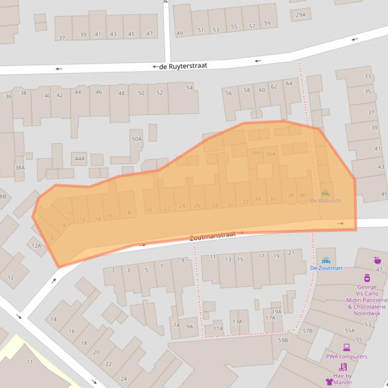 Kaart van postcodegebied 2202LN.