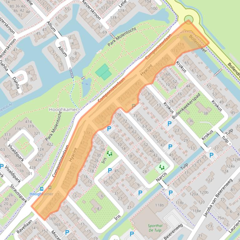 Kaart van postcodegebied 2215CT.