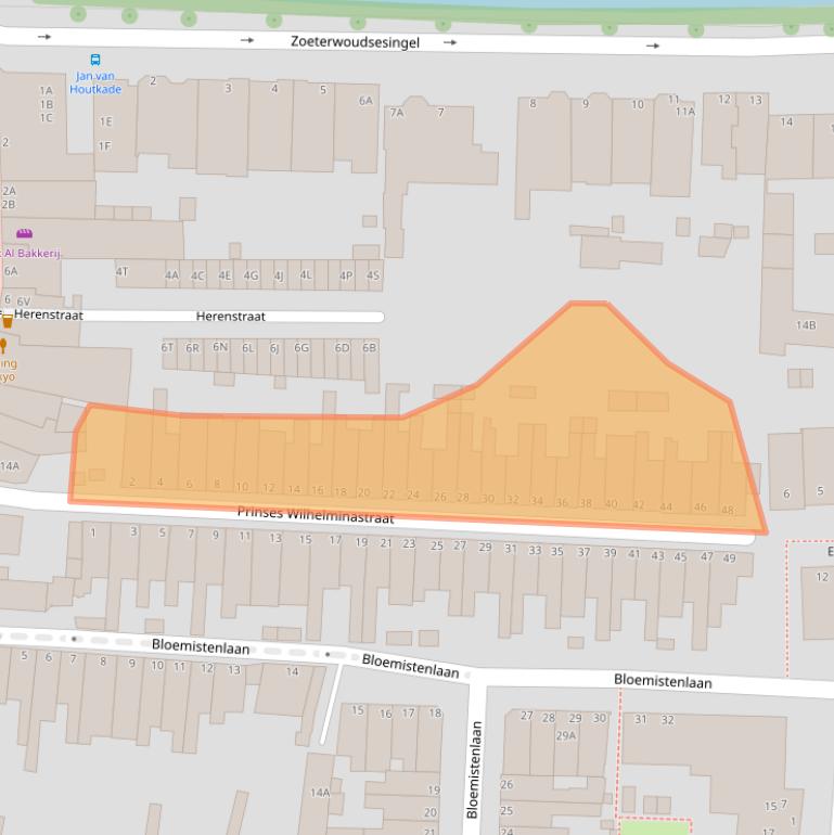 Kaart van postcodegebied 2313AW.
