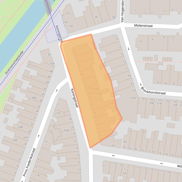 Kaart van postcodegebied 2316CC.