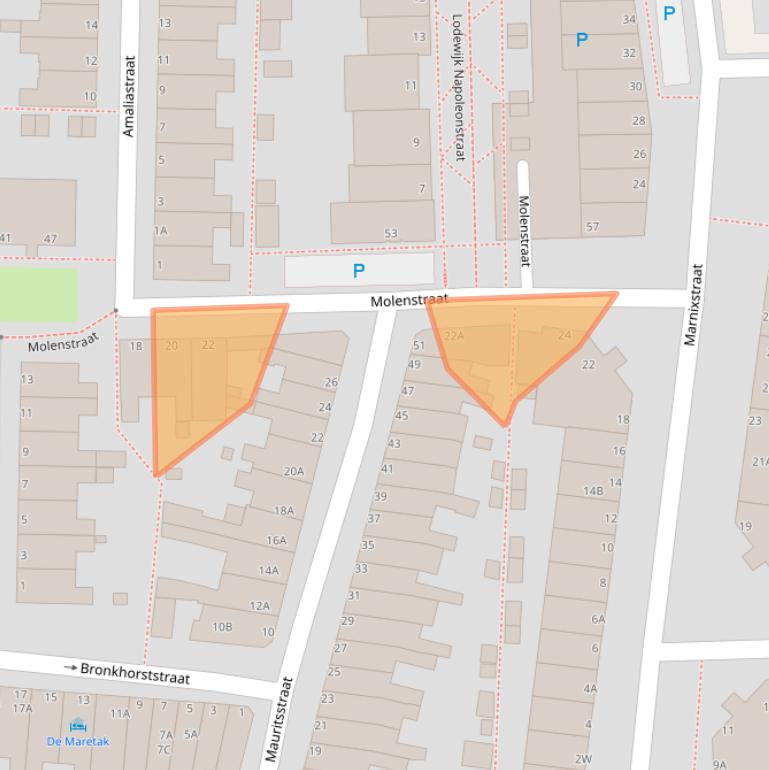 Kaart van postcodegebied 2316TJ.