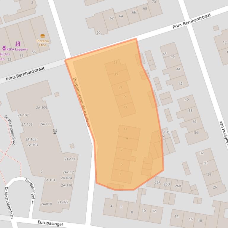 Kaart van postcodegebied 2396EN.