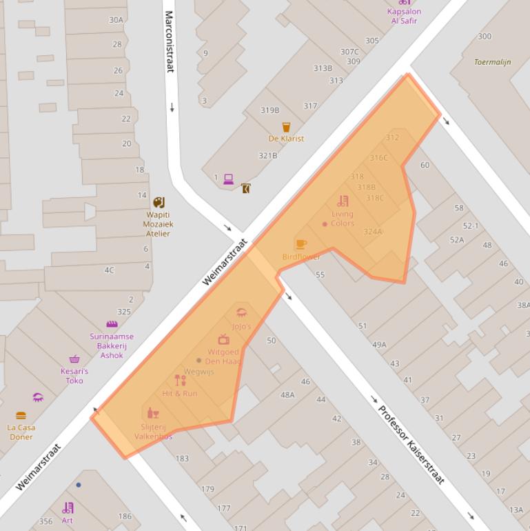 Kaart van postcodegebied 2562HT.