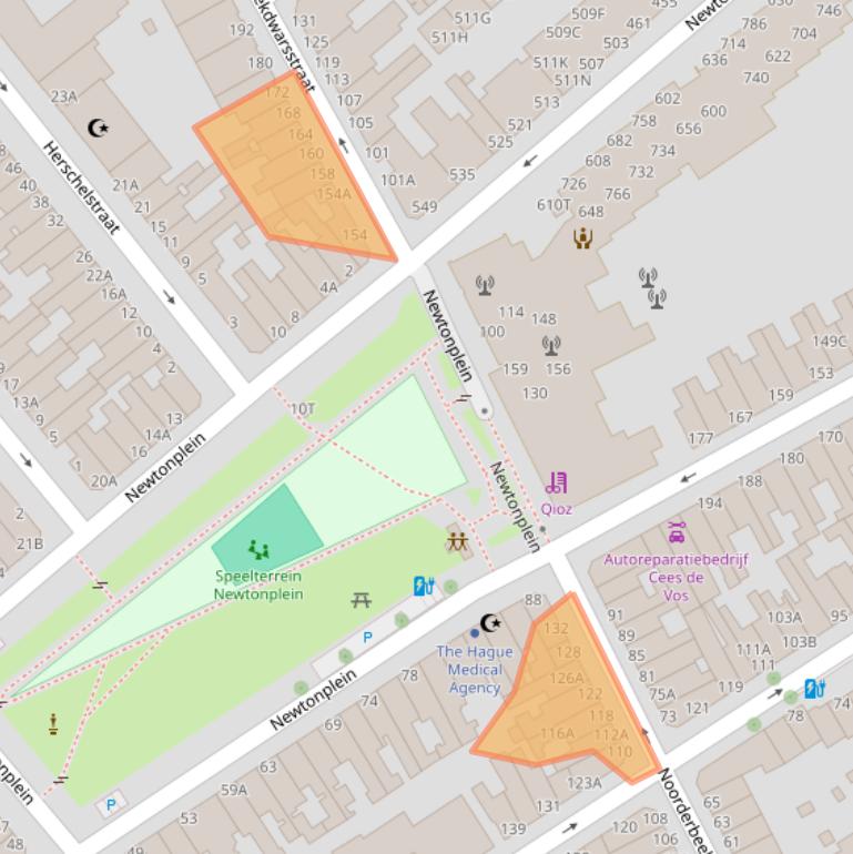 Kaart van postcodegebied 2562XW.