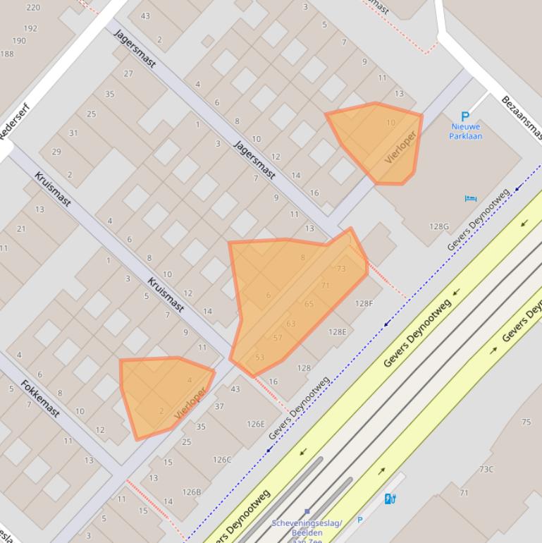 Kaart van postcodegebied 2586KV.