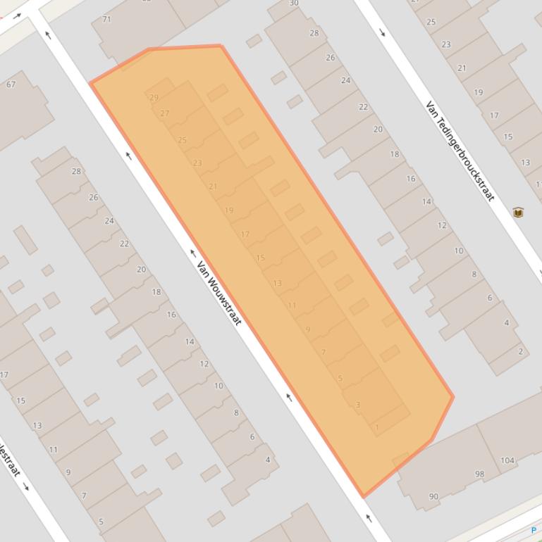 Kaart van postcodegebied 2596RE.