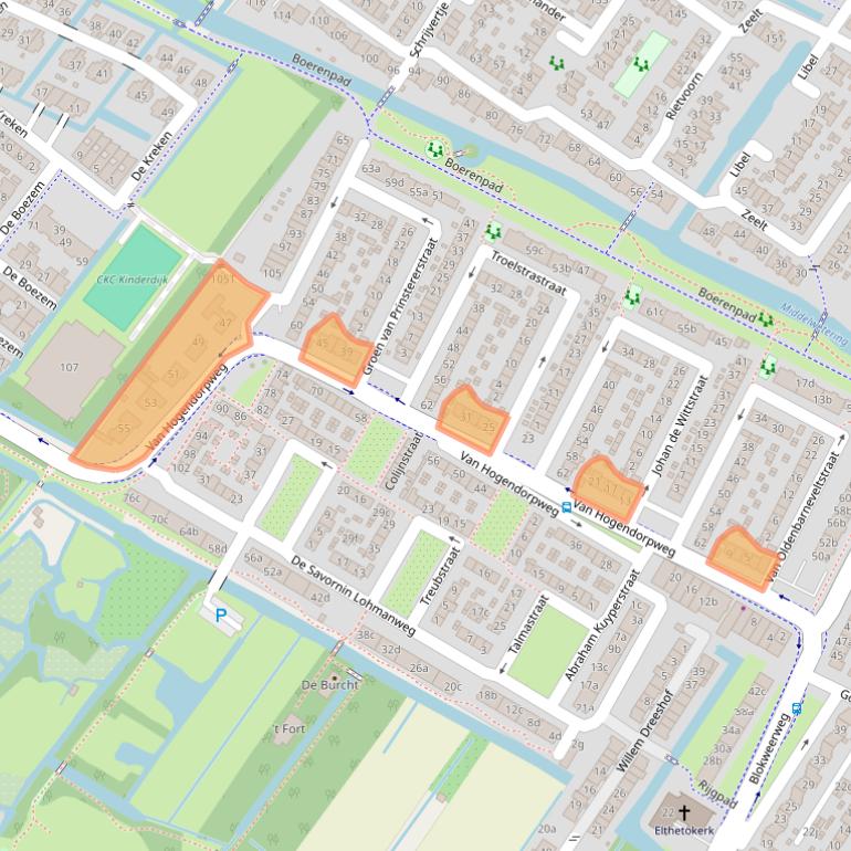 Kaart van postcodegebied 2953BN.