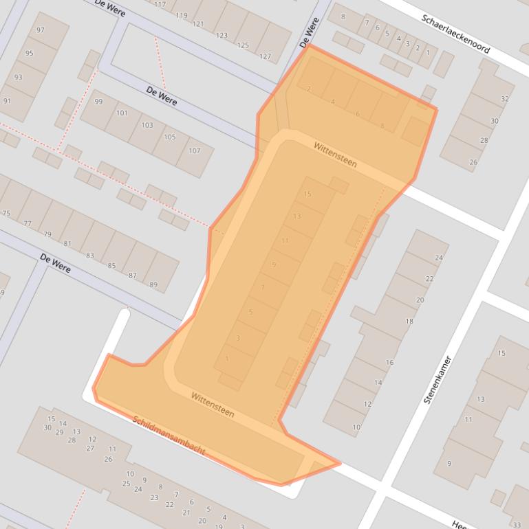 Kaart van postcodegebied 3332KV.