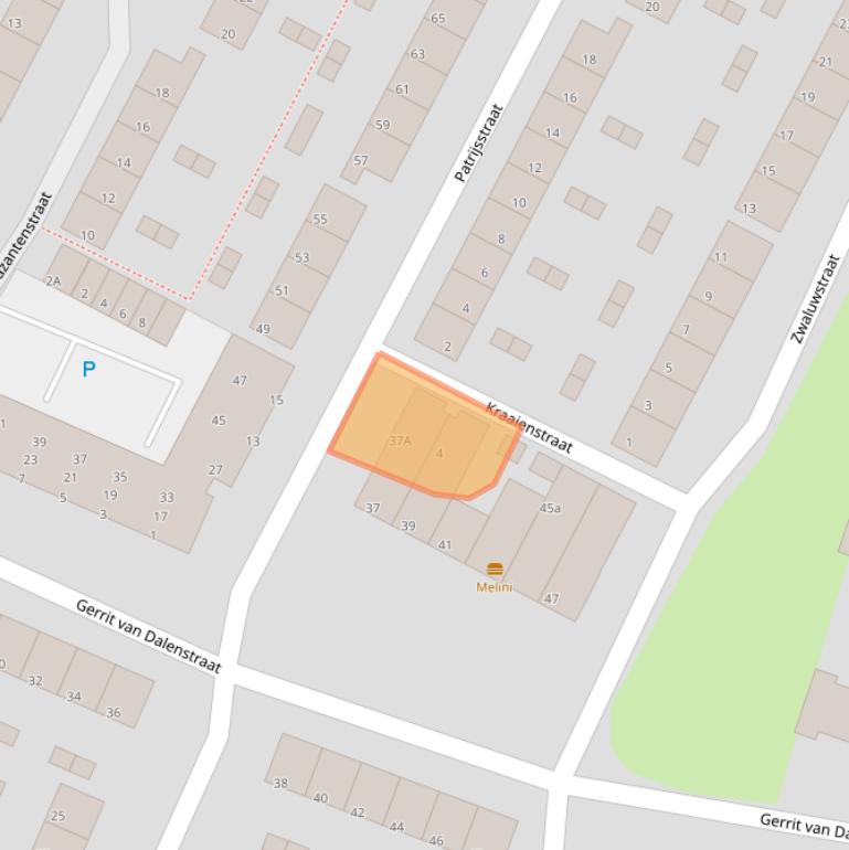 Kaart van postcodegebied 3353BN.