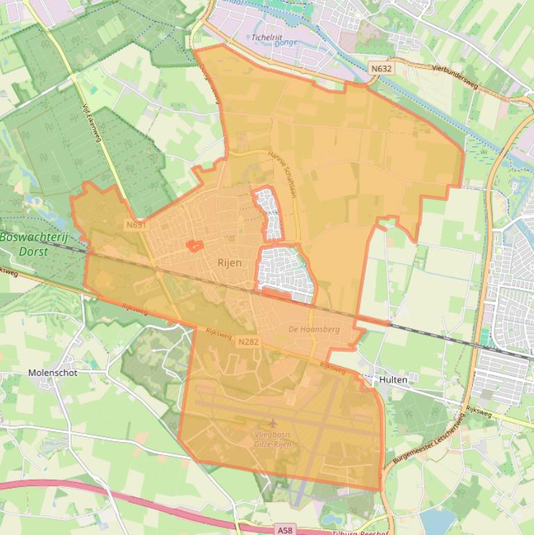 Kaart van postcodegebied 5121.