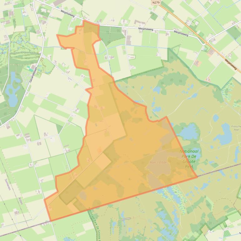 Kaart van postcodegebied 5725TW.